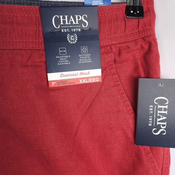 NWT Chaps Mens 2XL XXL Red Linen Cotton Seacoast Wash Drawstring Pull On Shorts - Picture 2 of 8